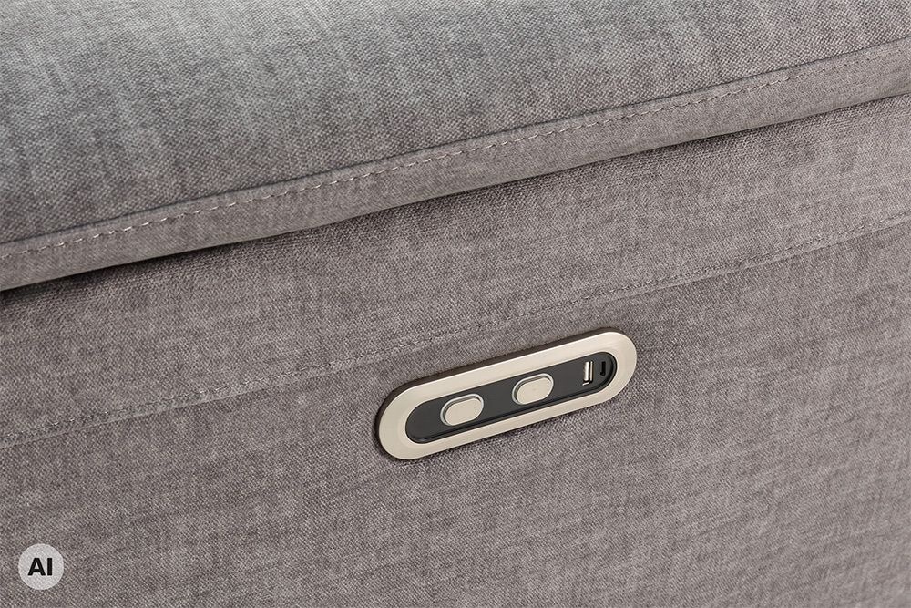3-Sitzer Sofa IMPERIA 255cm grau Vogue Seiden Samtstoff elektrische Fußstütze