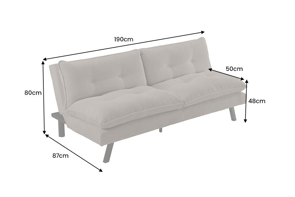 Modernes Schlafsofa COCOONING 190cm grün Cord 3-Sitzer Couch