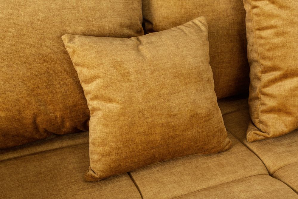 Big Sofa ELEGANCIA 285cm senfgelb Vogue Velours Samt XXL Couch inkl. Kissen Federkern