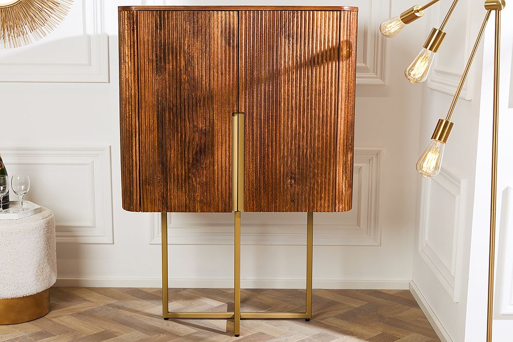 Design Highboard GATSBY 125cm braun mattgold Mangoholz Retro