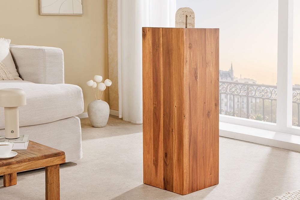 Massivholz Dekosäule COLUMNA 75cm braun Akazie Beistelltisch