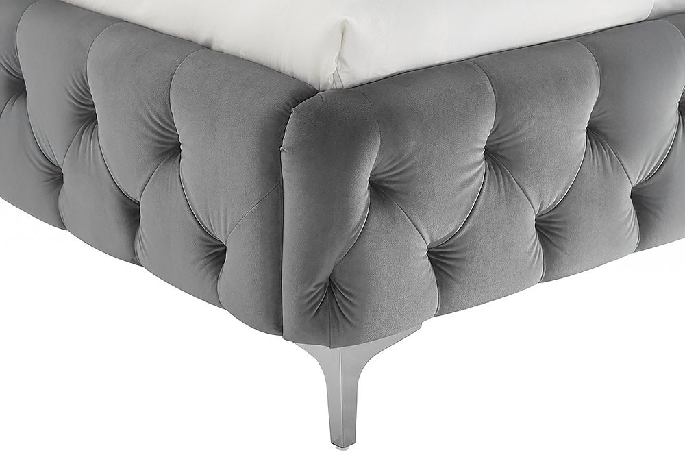 Design Bett MODERN BAROCK 160x200cm grau Samt Chesterfield Doppelbett