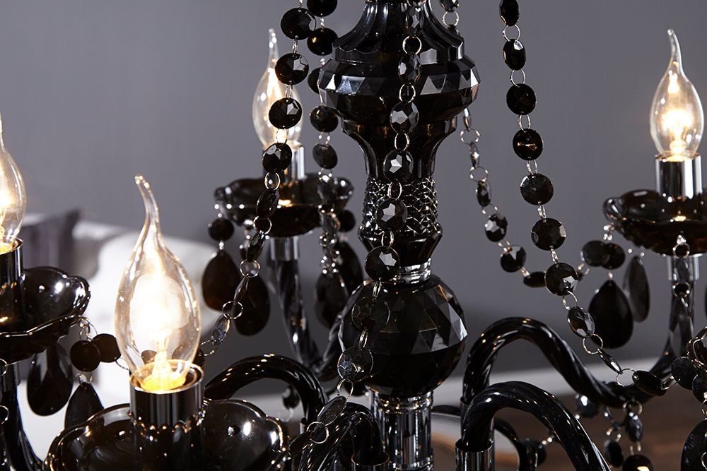 Eleganter Kronleuchter  BLACK CRYSTAL 55cm schwarz Acryl 5-armig Lüster