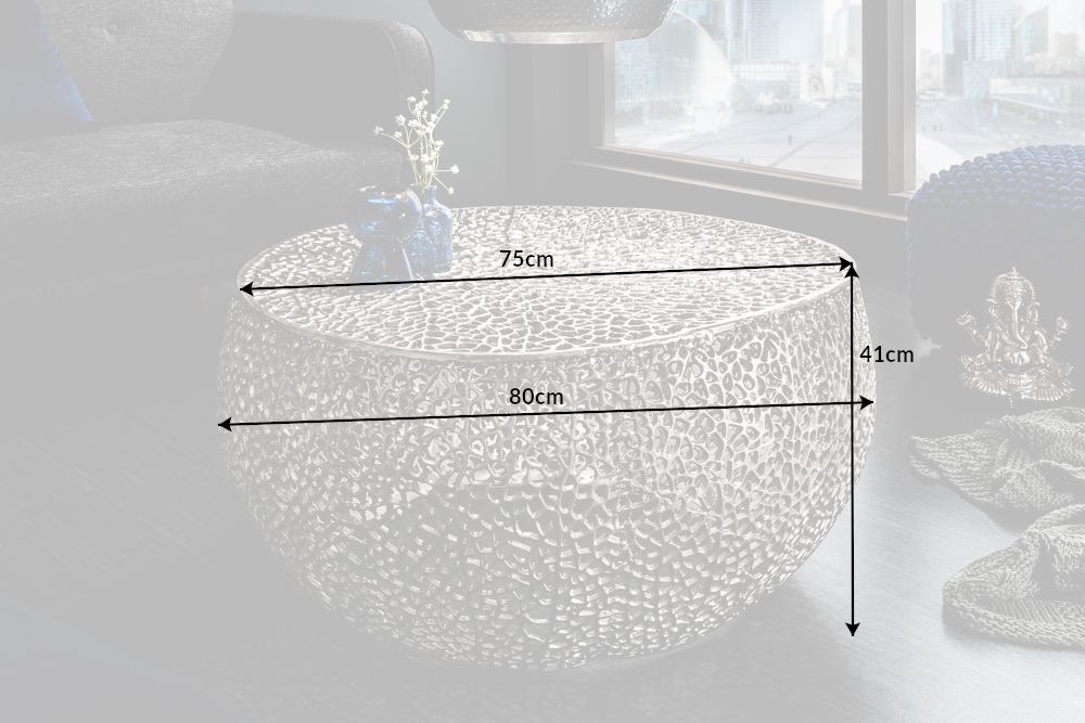 Filigraner Design Couchtisch ABSTRACT LEAF 80cm silber Handarbeit