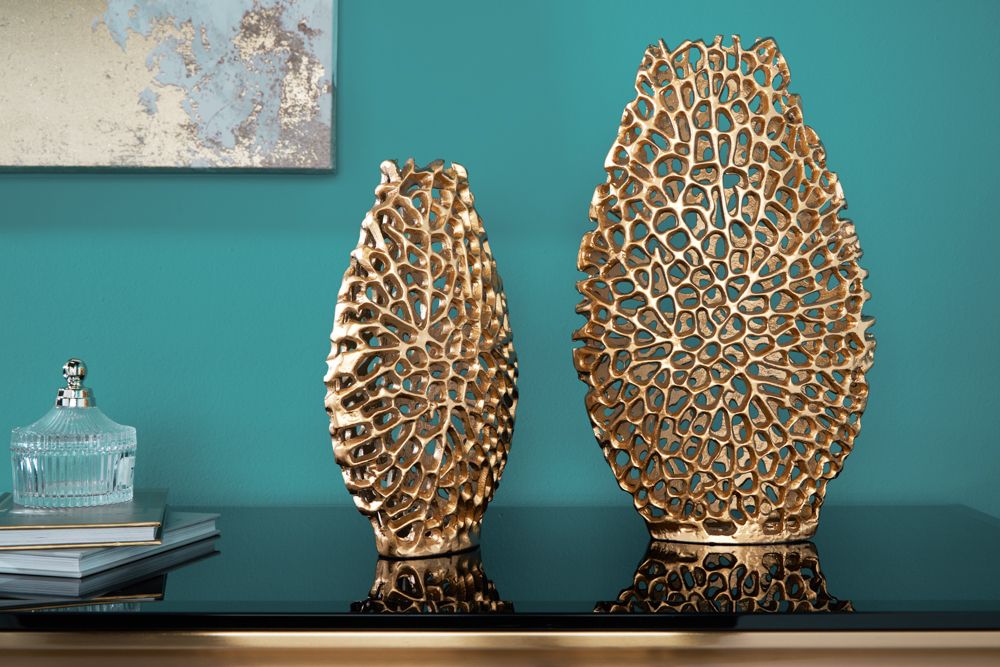 Filigranes Vasen 2er Set ABSTRACT LEAF 40cm gold Handarbeit