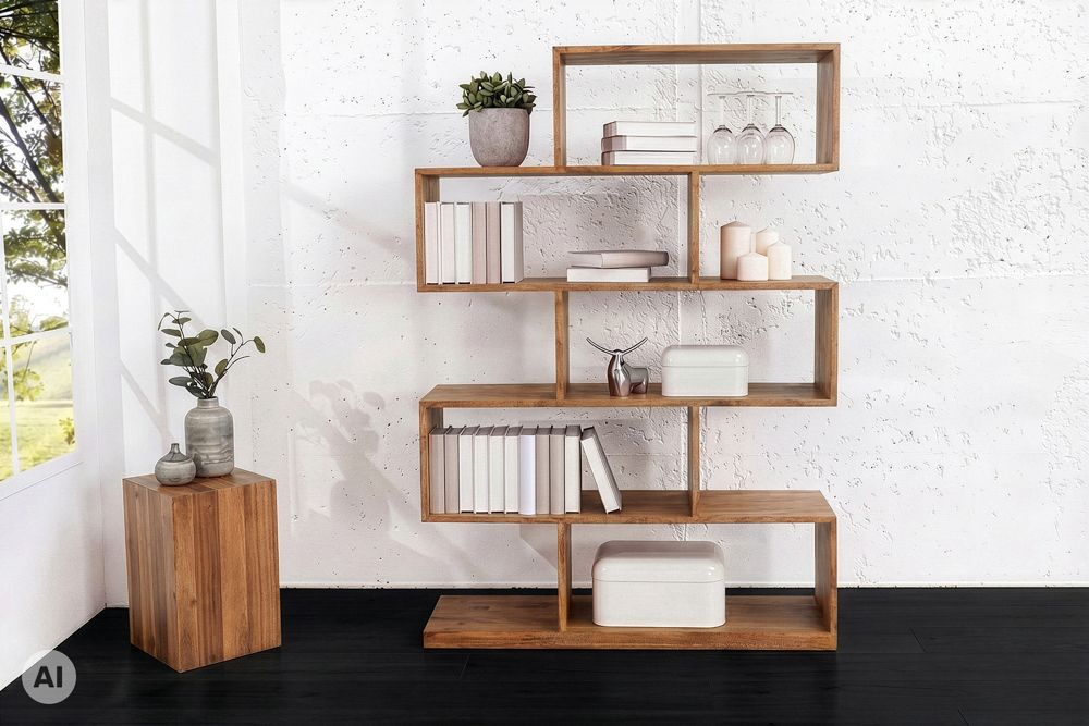 Massives Regal MAKASSAR XL 150cm braun Mangoholz honey finish Bücherregal