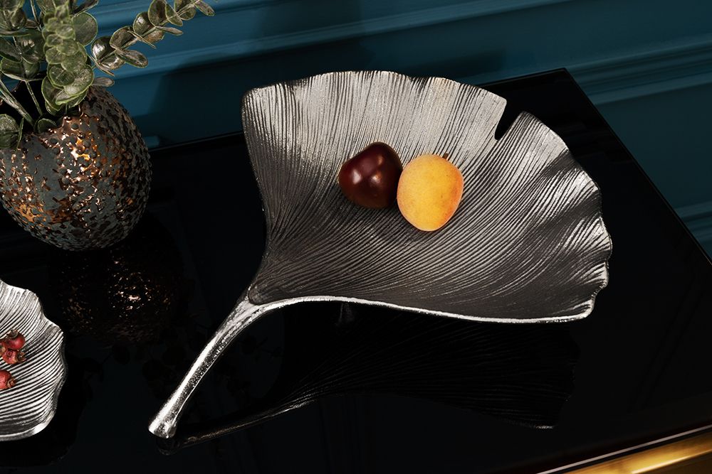 Dekorative Schale GINKGO 45cm silber handmade Metall
