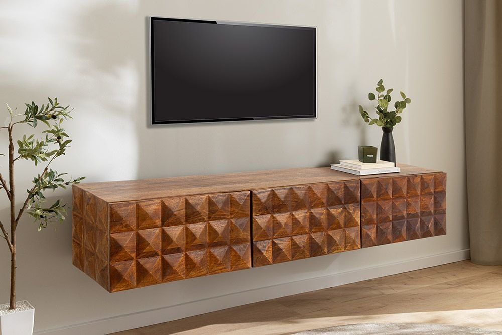 Massivholz TV Lowboard VULCANO 160cm hängend natur Mango Wohnzimmer