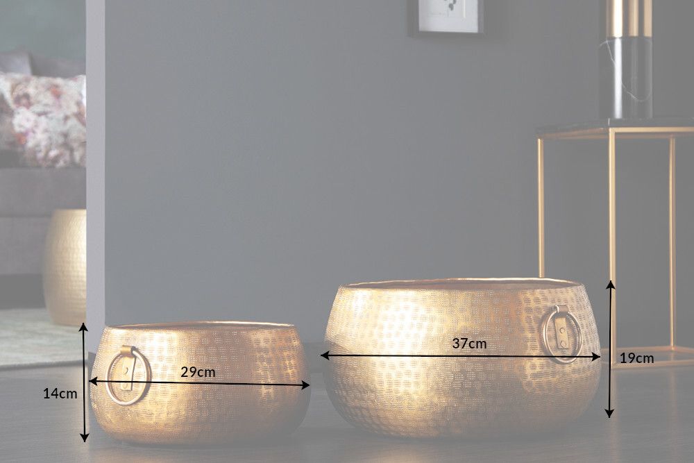 Handgefertigte Schalen 2er Set ORIENT gold Blumentopf im Hammerschlagdesign