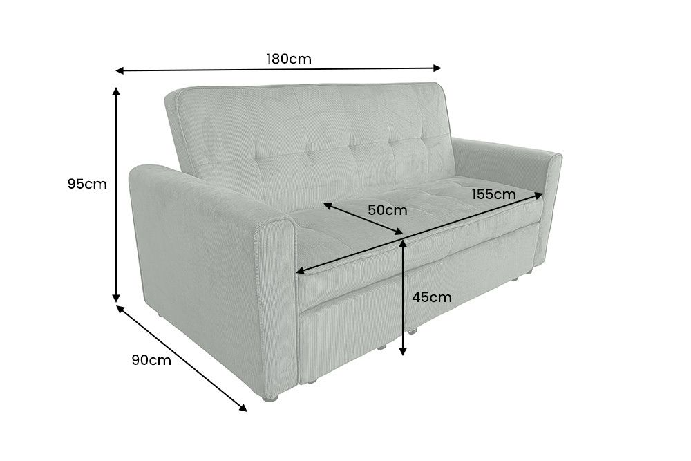 Ausziehbares Schlafsofa SMART 180cm grün Cord 2-Sitzer Couch mit Nosagfederung