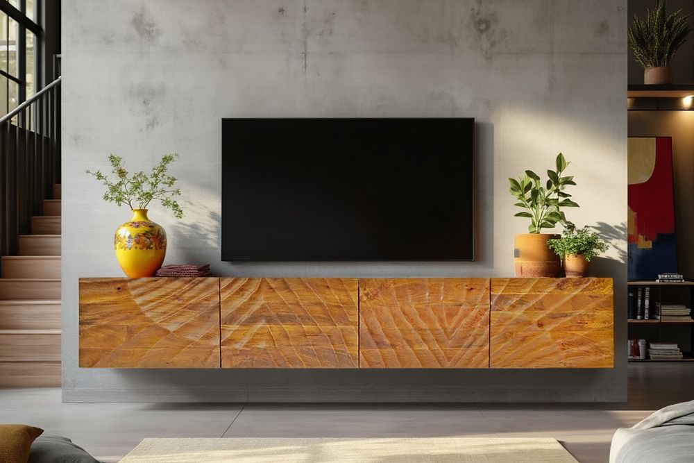 Massives TV-Board SCORPION 200cm braun Mangoholz hängend Lowboard