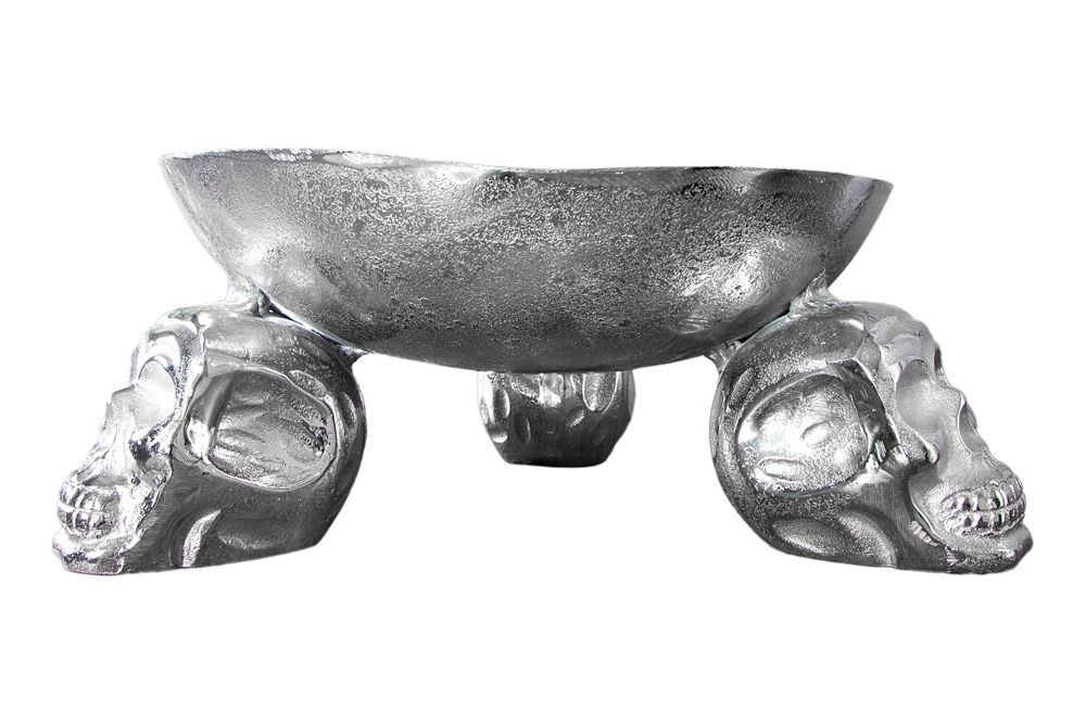 Design Deko-Schale SKULL 35cm silber Aluminium Totenkopf