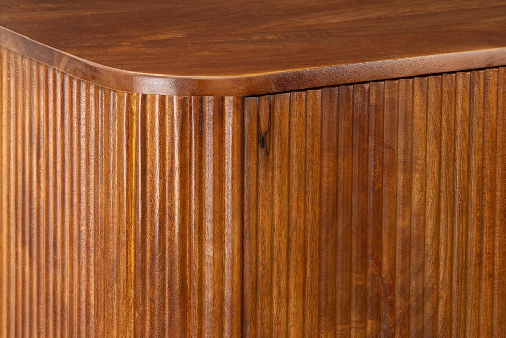 Massiver Barschrank GATSBY 140cm braun Mangoholz gold Metallgestell Retro
