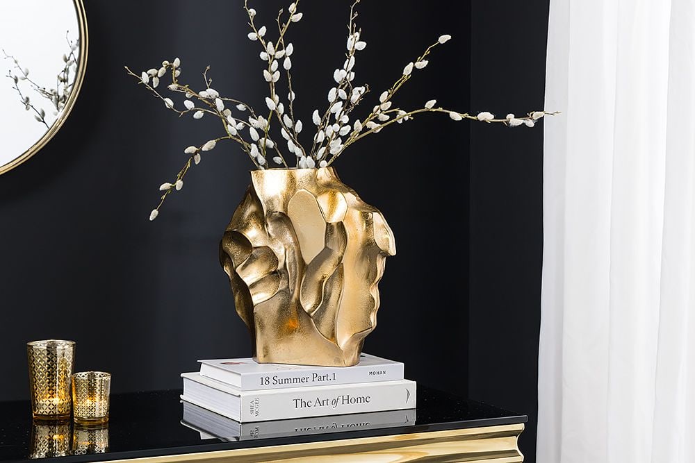 Handgefertigte Vase LIQUID 25cm gold Metall Hammerschlag Design