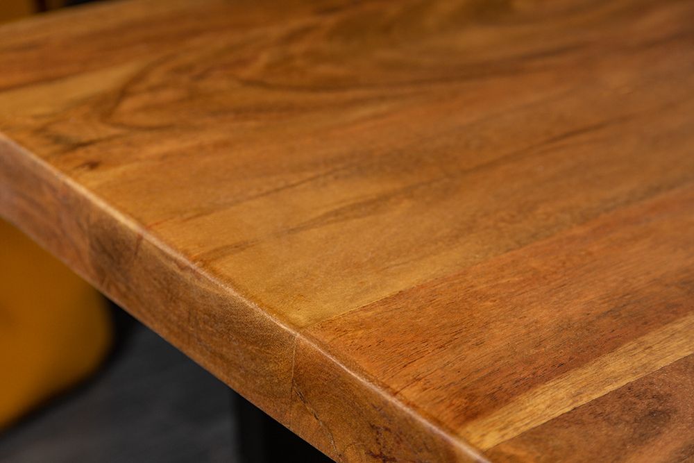 Massivholz Baumstamm Couchtisch MAMMUT 110cm Akazie schwarzes Metallgestell 3,5cm Tischplatte