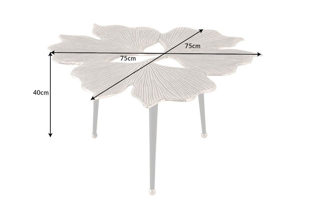 Dekorativer Couchtisch GINKGO LEAFS 75cm silber handmade Metall