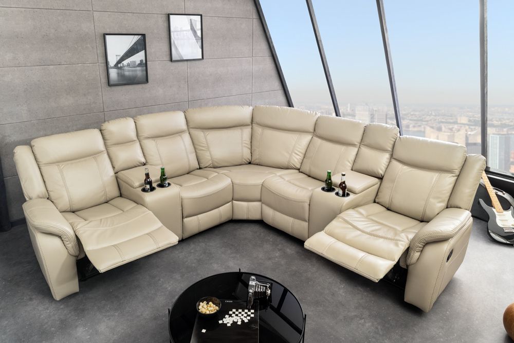 Exklusiver 5er Kinosessel HOLLYWOOD beige Ecksofa Getränkehalter Stauraum