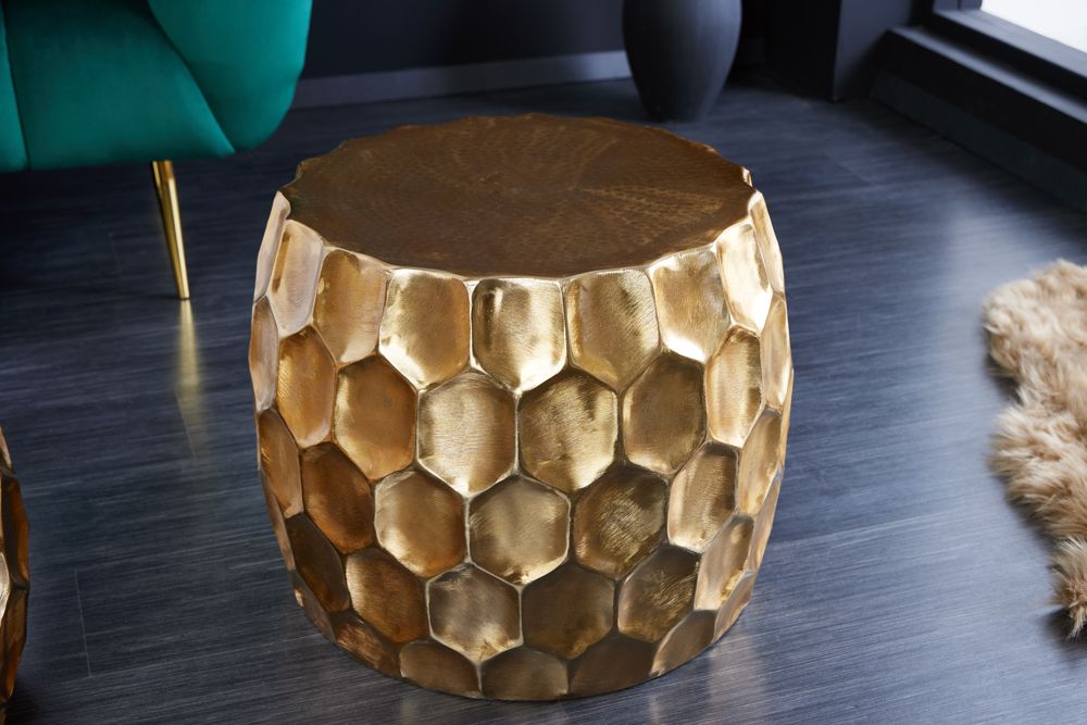 Design Beistelltisch ORGANIC ORIENT 55cm gold Metall Hammerschlag Nachttisch handmade rund