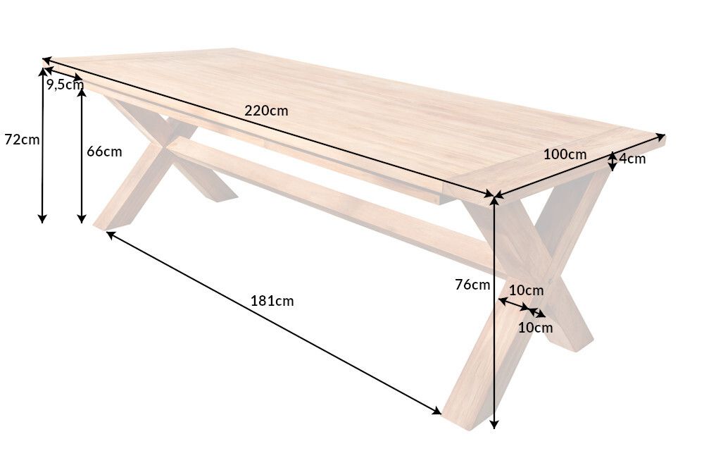 Wetterfester Gartentisch EMPIRE TEAK 220cm Teak Massivholz Outdoor Esstisch