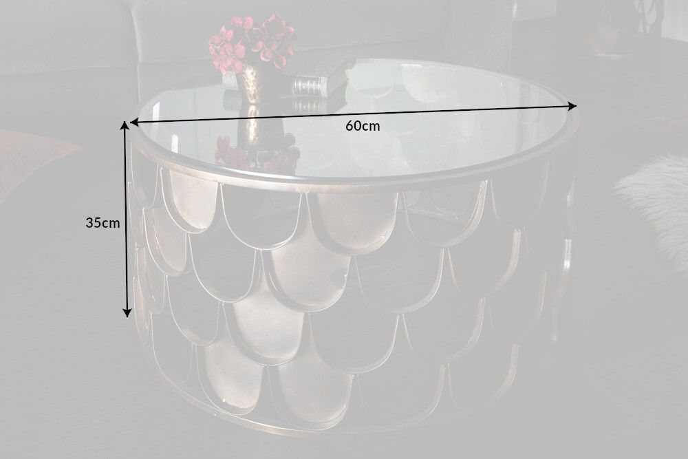 Runder Couchtisch ABSTRACT 60cm antik messing Metall Glas Industrial Fischschuppen Design
