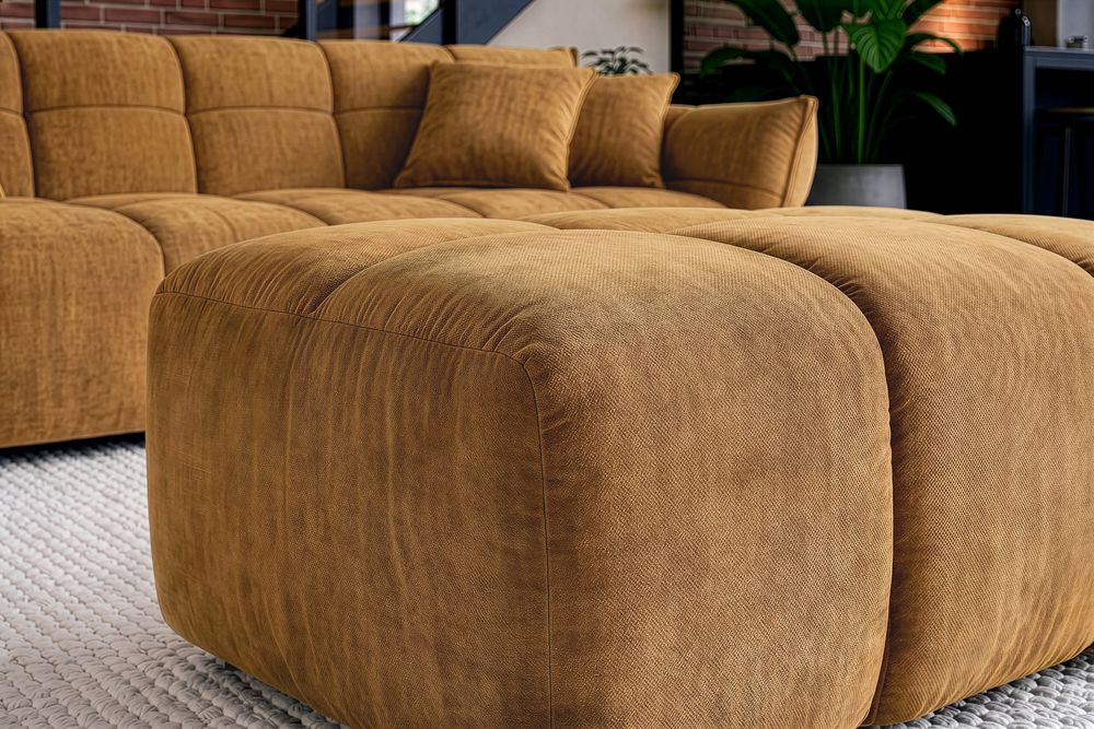 Moderner Hocker CLOUD 100cm senfgelb Vogue Samtstoff Federkern Fußhocker Sitzhocker