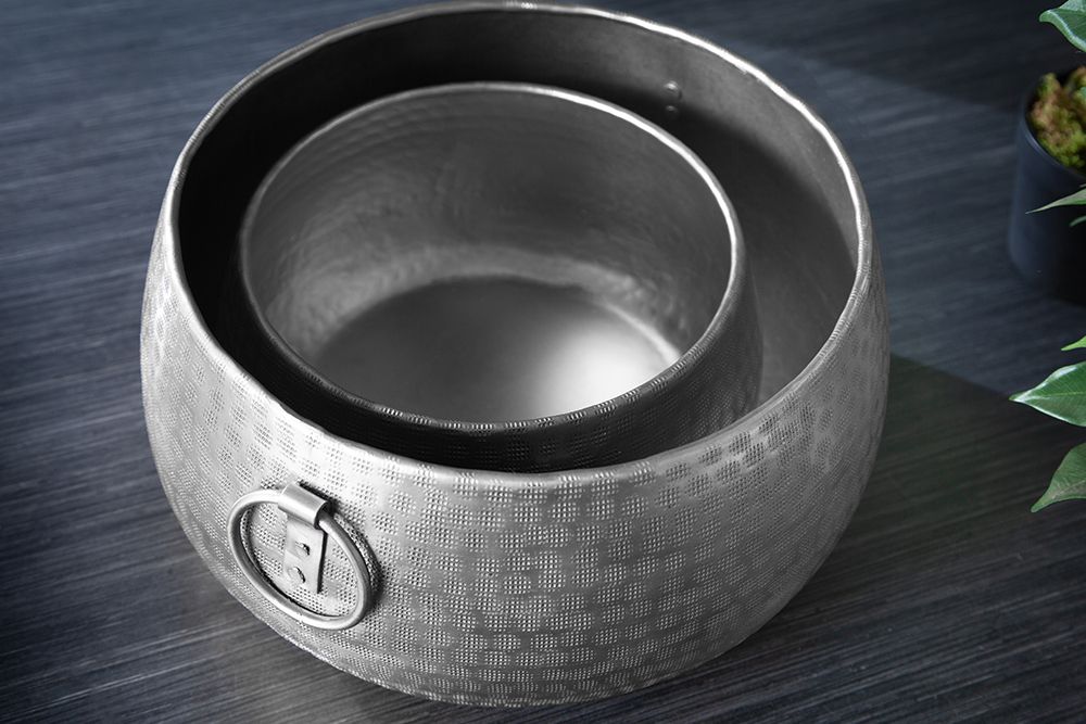 Handgefertigte Schalen 2er Set ORIENT silber Blumentopf im Hammerschlagdesign