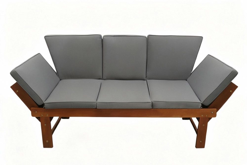 Outdoor Garten Sitzbank MODULAR 200cm natur grau Akazie mit Tisch inkl. Kissen klappbar