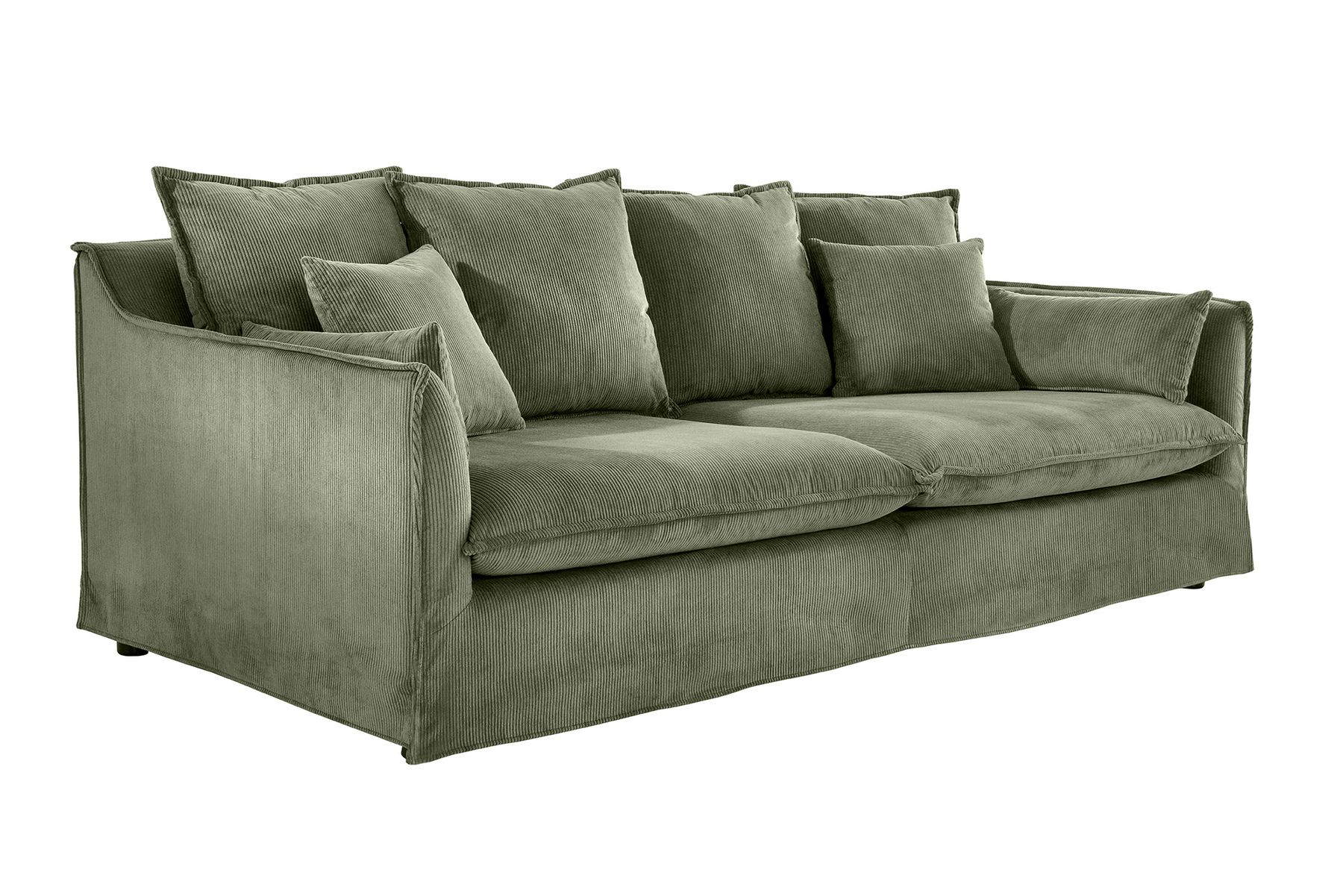 Großes 3-Sitzer Sofa HEAVEN 200cm grün Cord Federkern Hussensofa