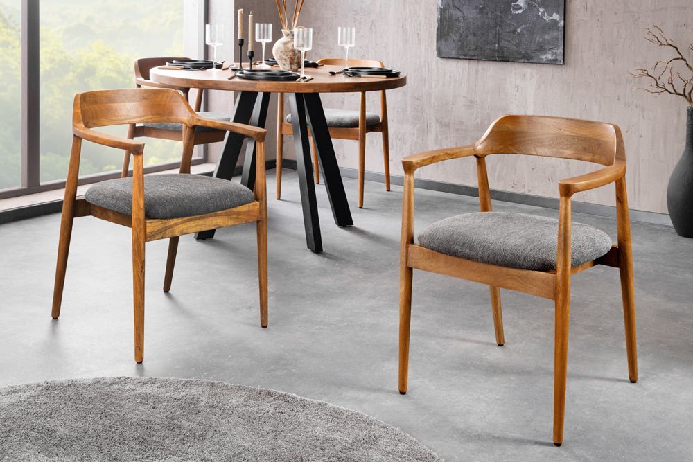 Design Stuhl KENNEDY braun grau massives Mangoholz honey finish Strukturstoff