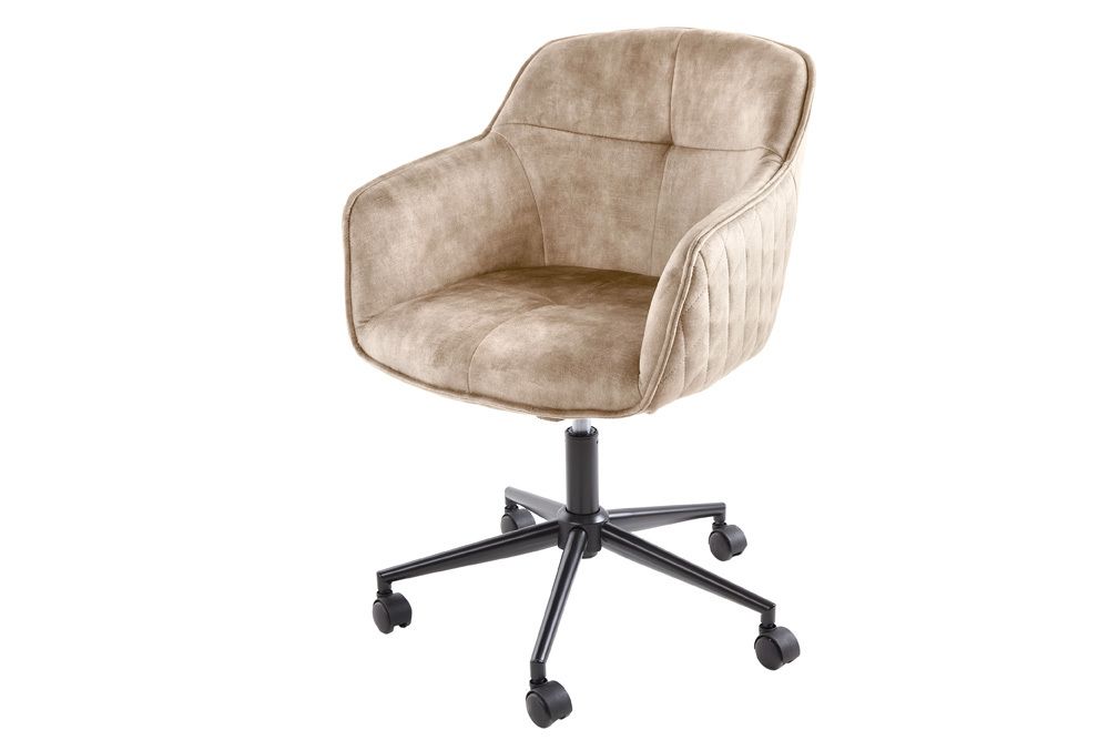 Höhenverstellbarer Design Bürostuhl EUPHORIA champagner greige Samt drehbar Ziersteppung