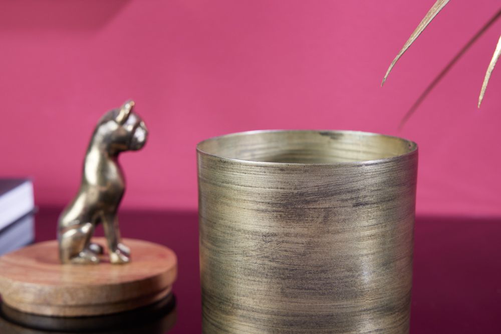 Design Dose PANTHER 20cm gold natur Mangoholz Panther-Figur Metall Dekoration