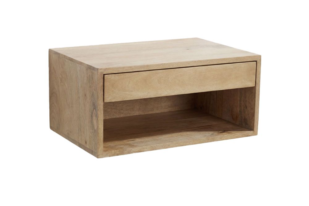 Hängender Nachttisch PURE 50cm natur Mangoholz cream finish Wandregal Schublade