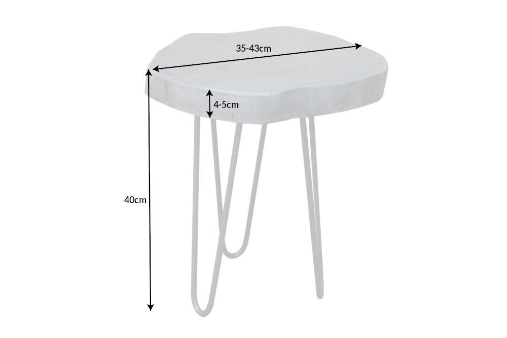 Runder Beistelltisch GOA 45cm grau Akazie Massivholz Baumscheibe Hairpin Legs Metall