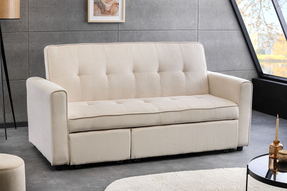 Ausziehbares Schlafsofa SMART 180cm beige Cord 2-Sitzer Couch mit Nosagfederung