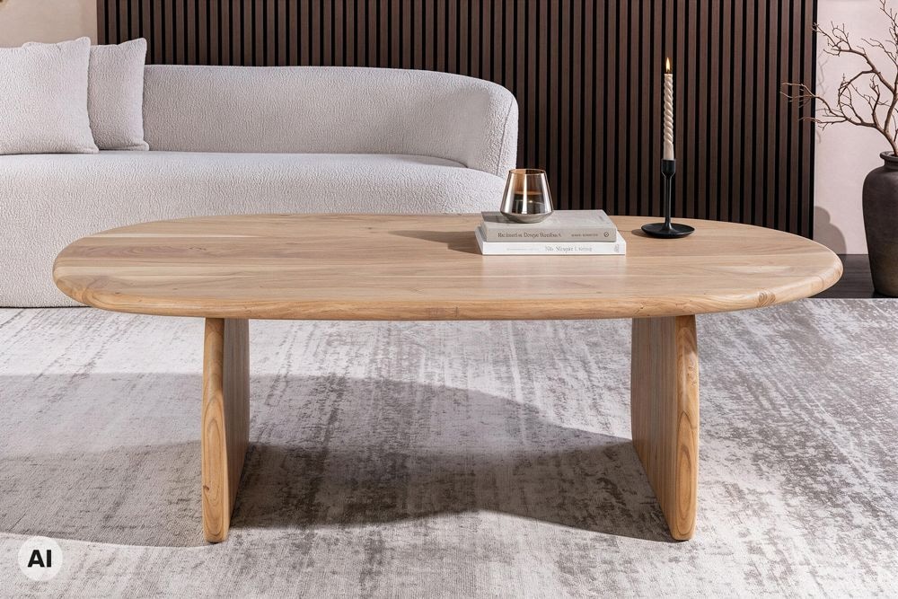 Design Couchtisch SCULPTURA 110cm natur Akazienholz organische Form