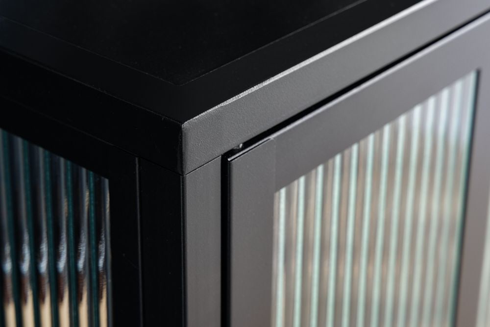 Industrial Vitrine DURA STEEL 180cm schwarz Metall Riffelglas Highboard