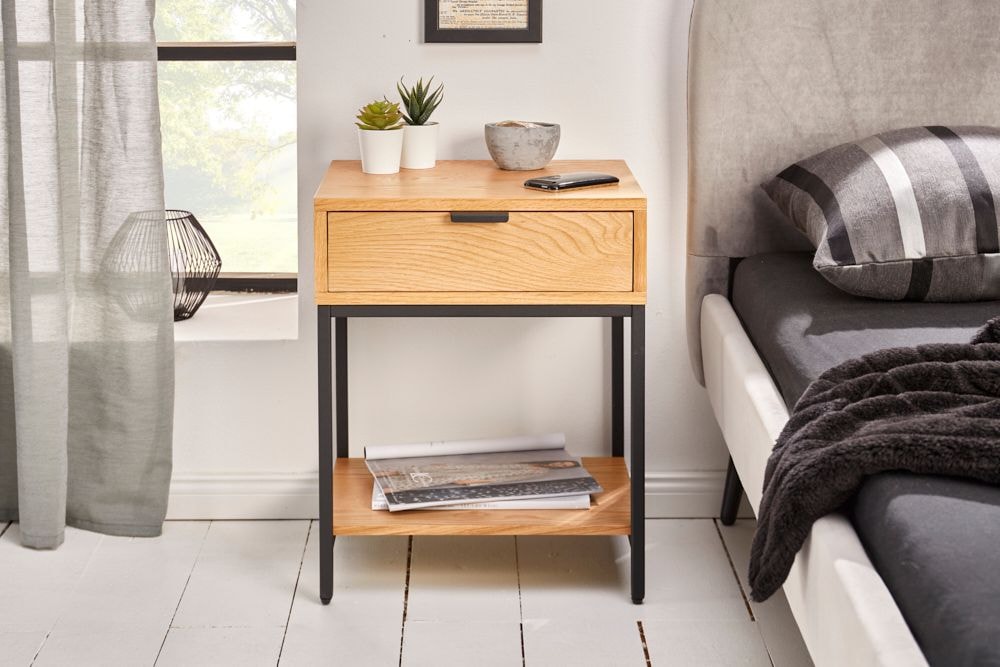 Industrial Nachttisch ELEMENTS 40cm Eiche Beistelltisch mit Schublade