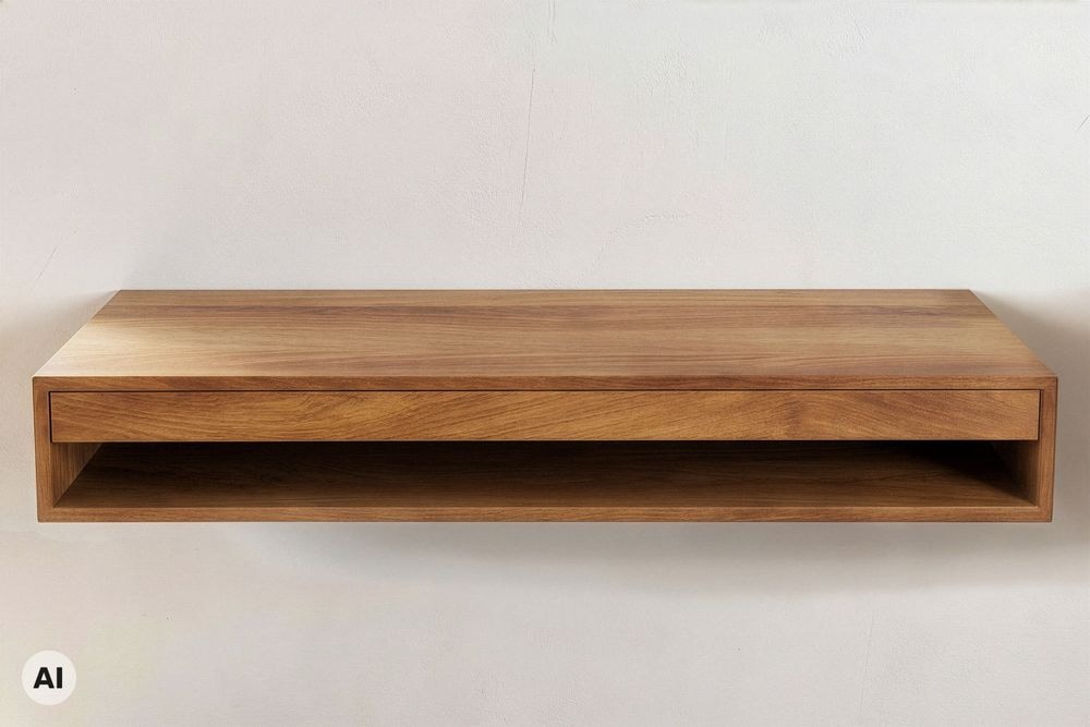 Hängender Konsolentisch PURE 100cm braun Mangoholz honey finish Schreibtisch Stauraum