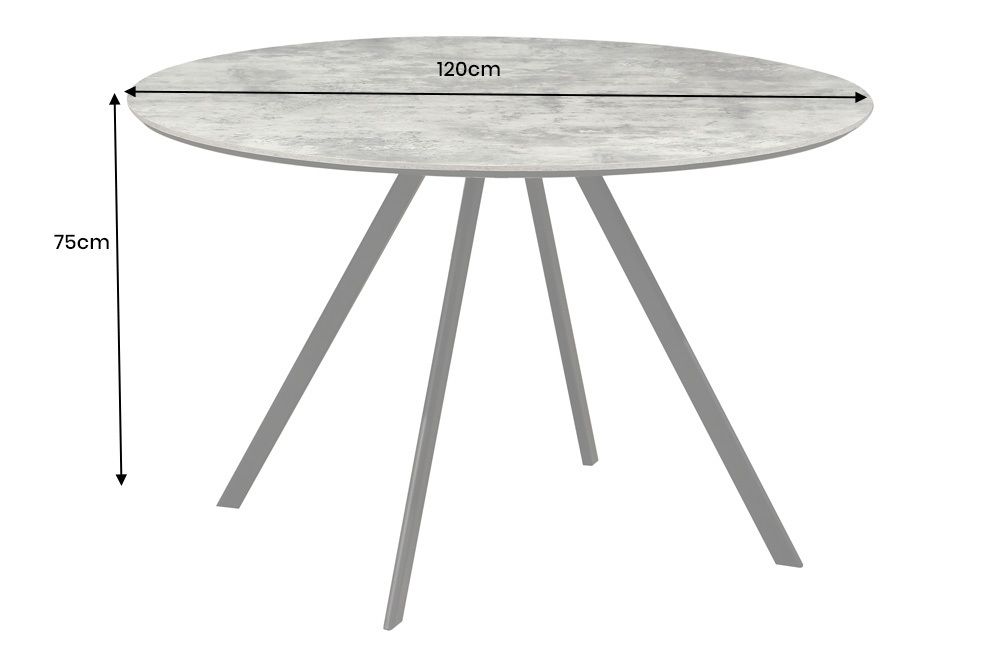 Runder Esstisch ATELIER 120cm grau Beton-Design schwarz Metall