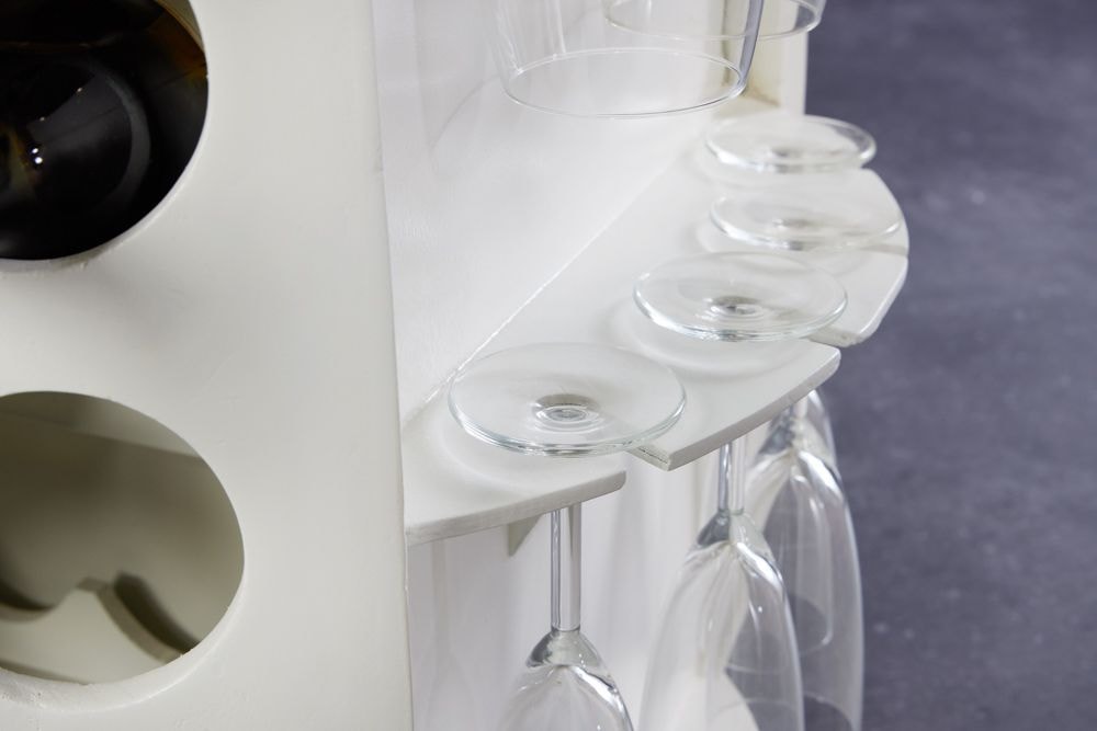 Design Weinfass BODEGA WHITE 70cm weiß gold Pinie Flaschen Gläseraufhängung