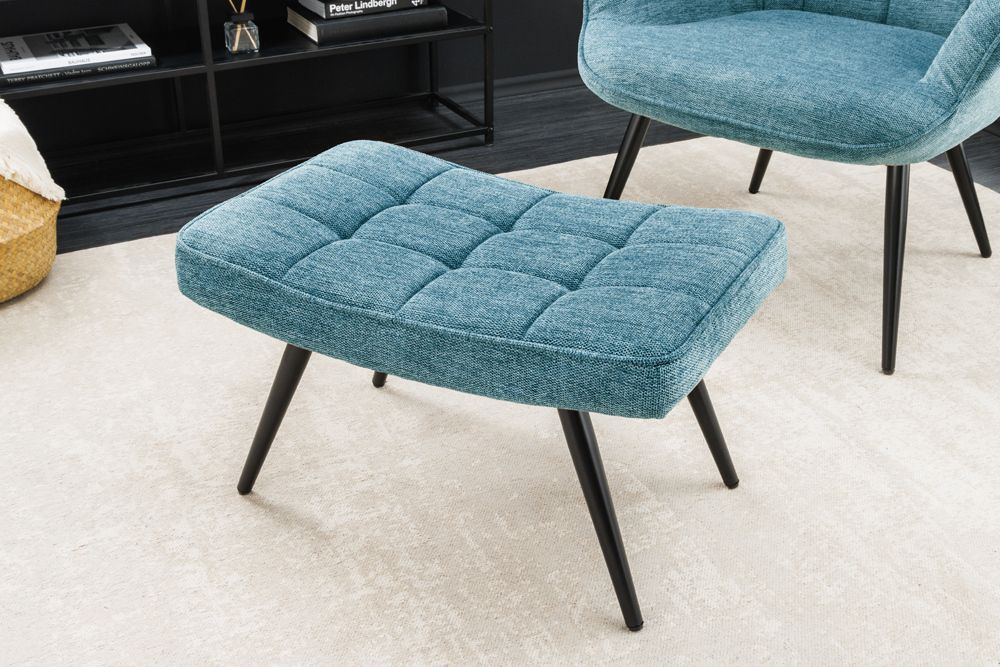 Moderner Hocker SCANDINAVIA blau Strukturstoff Metallbeine Fußhocker