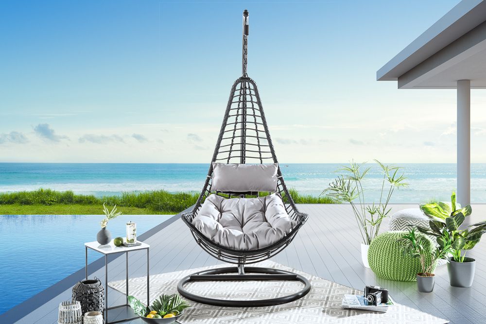 In- und Outdoor Hängesessel LOFT WIDE grau schwarz Hängestuhl inkl. Kissen wetterfest
