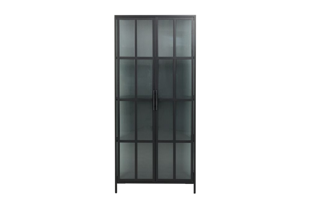Industrial Vitrine DURA STEEL 180cm schwarz Metall Riffelglas Highboard