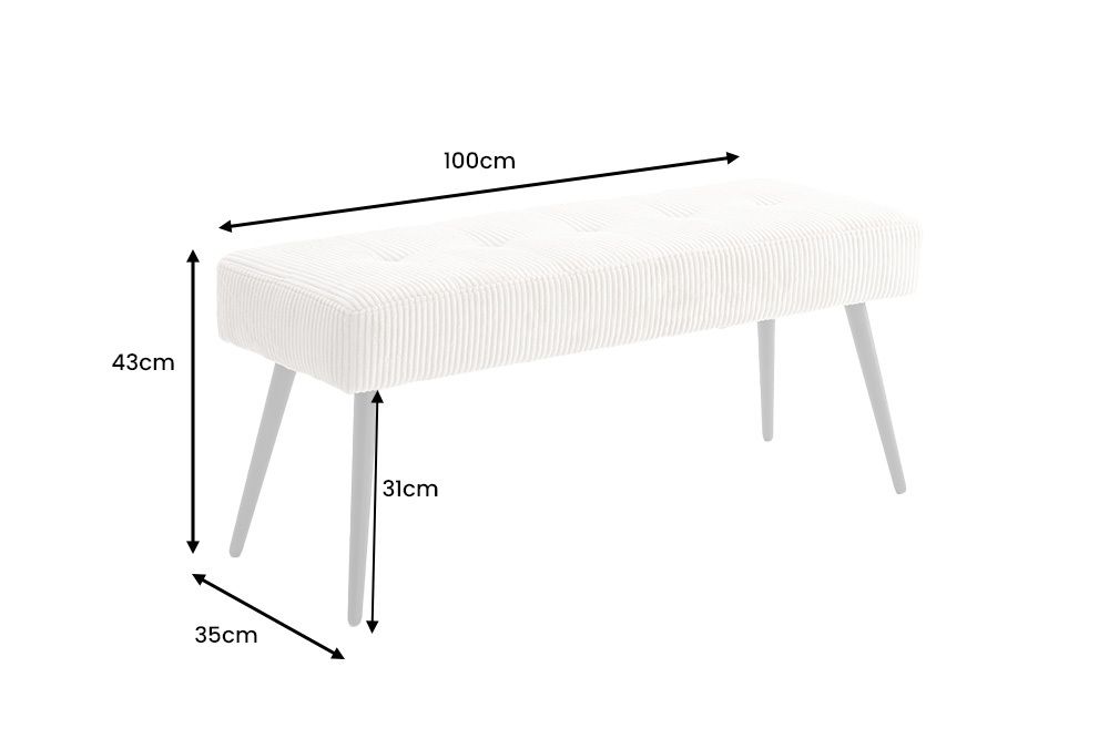 Design Sitzbank BOUTIQUE 100cm beige Cord schwarze Metallbeine Polsterbank