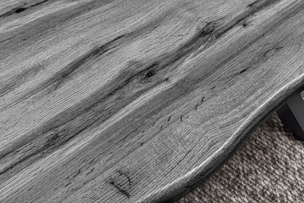 Industrial Couchtisch WILD 90cm grau Wildeichen-Design schwarz Metall Baumkante