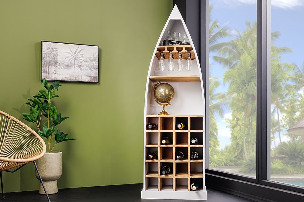 Massivholz Weinregal SEVEN SEAS 180cm weiß natur Mango Flaschenregal
