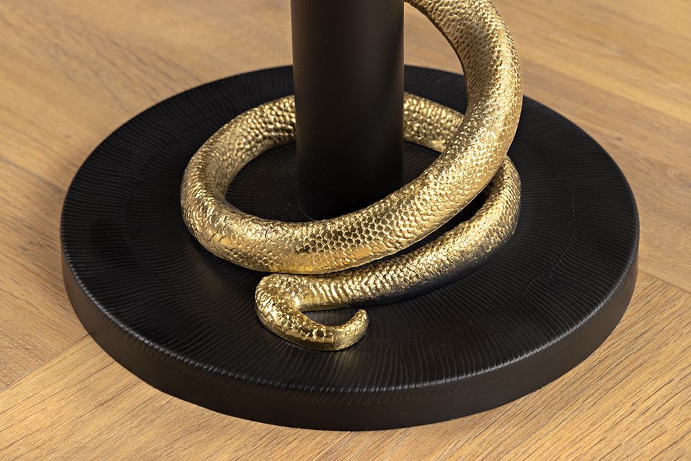 Runder Beistelltisch WILDLIFE SNAKE 55cm weiß Marmor gold schwarz Schlange Skulptur