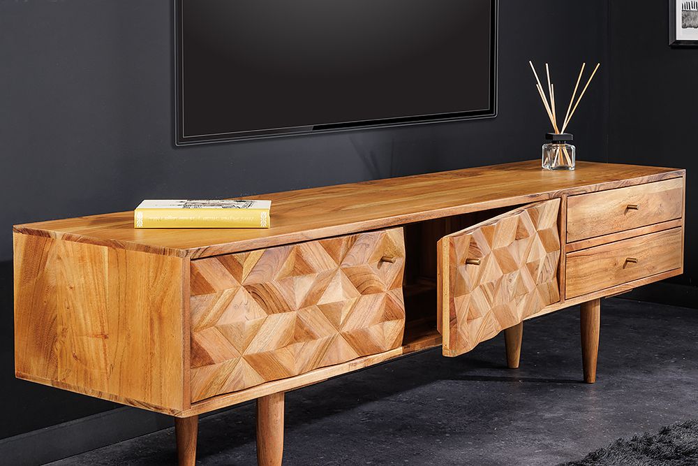 Massivholz TV-Lowboard ALPINE 145cm natur Akazie Retro Design honey finish