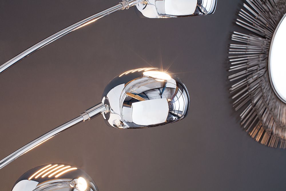 Design Bogenlampe FIVE LIGHTS 205cm chrom Stehlampe mit schwarzem Marmorfuß