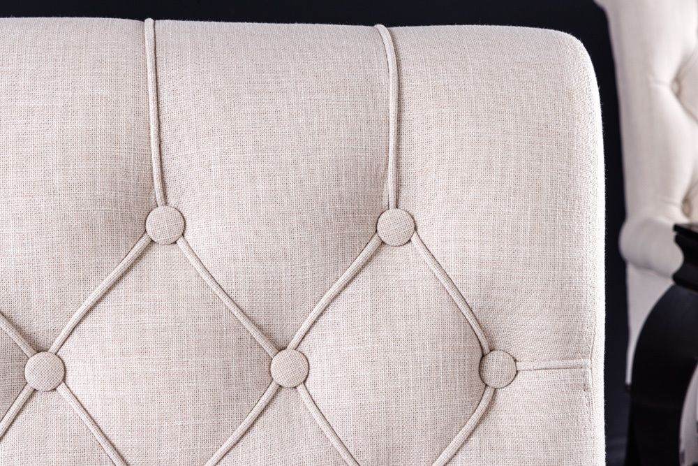 Design Stuhl CASTLE beige schwarz Strukturstoff Armlehnen Holzfüße